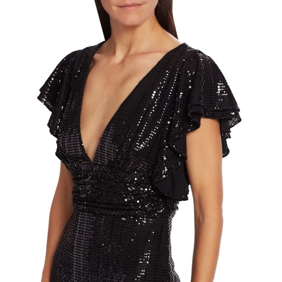 NWT Badgley Mischka Sequin Flutter Sleeve Sheath Dress Sparkle Party Black Sz 2 - Picture 3 of 17